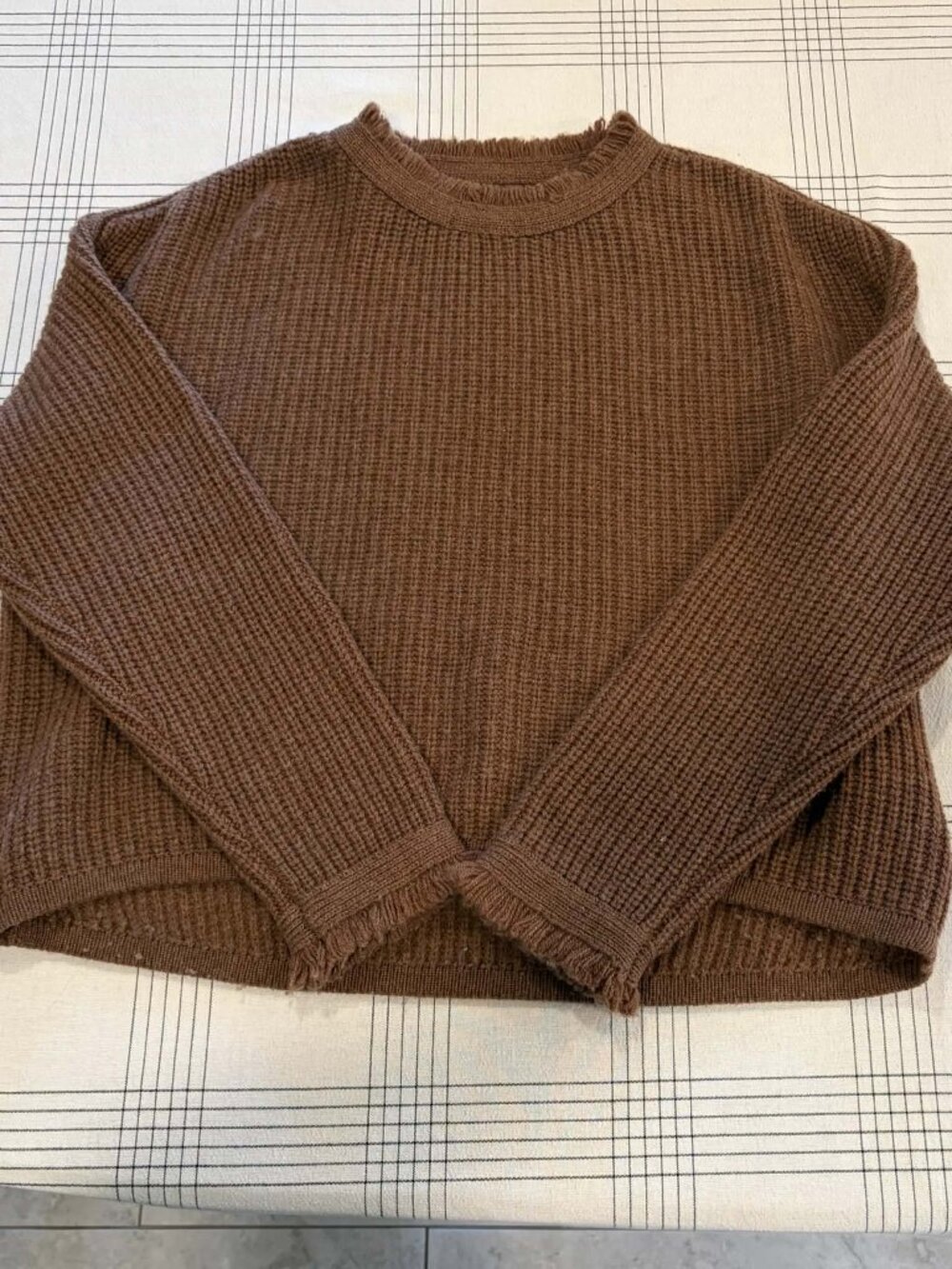 SCSG Studio 100% Wool Distressed Ribbed Knit Sweater Brown Size L Oversized